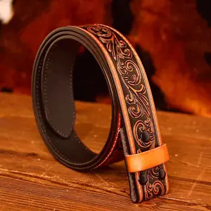 Brown Leather Printed Western Belt Costume Decoration