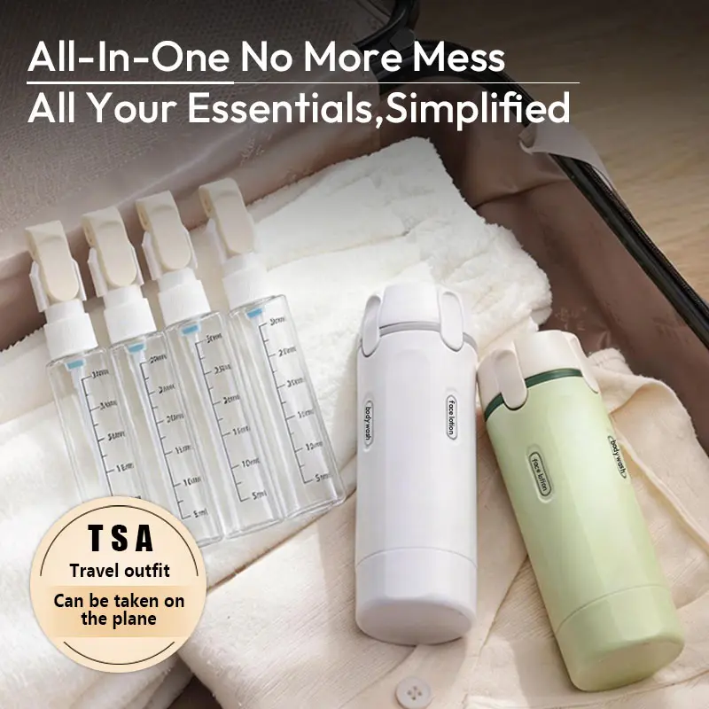 4-in-1 Reusable Silicone Travel Dispenser Bottle - TSA Approved, Leak-Proof, Airtight, Durable, Lightweight Cylinder Container with Portable Make Up Bag for Shampoo, Body Wash, Cosmetics (Single Item)