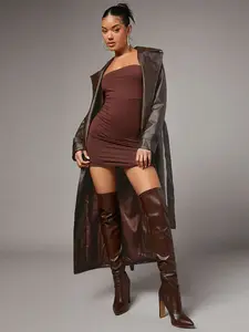 x Carly Lawrence Solid PU Leather Belted Elegant Trench Coat In Fall/Winter