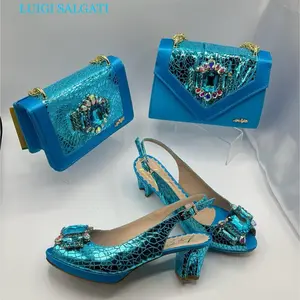 Luigi Salgati High-Heeled Sandals with Rhinestone Bow & Matching Handbag Set for Women in European Sizes 37-42