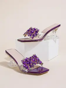 Women's Artificial Crystal Decorated High Heel Sandals, Elegant Heeled Sandals, Summer 2025 Slip on Dressy Sandals for Party, Sparkly Party Shoes, Comfort Walking Shoes, Minimalist Sandals, Glitter Sandal