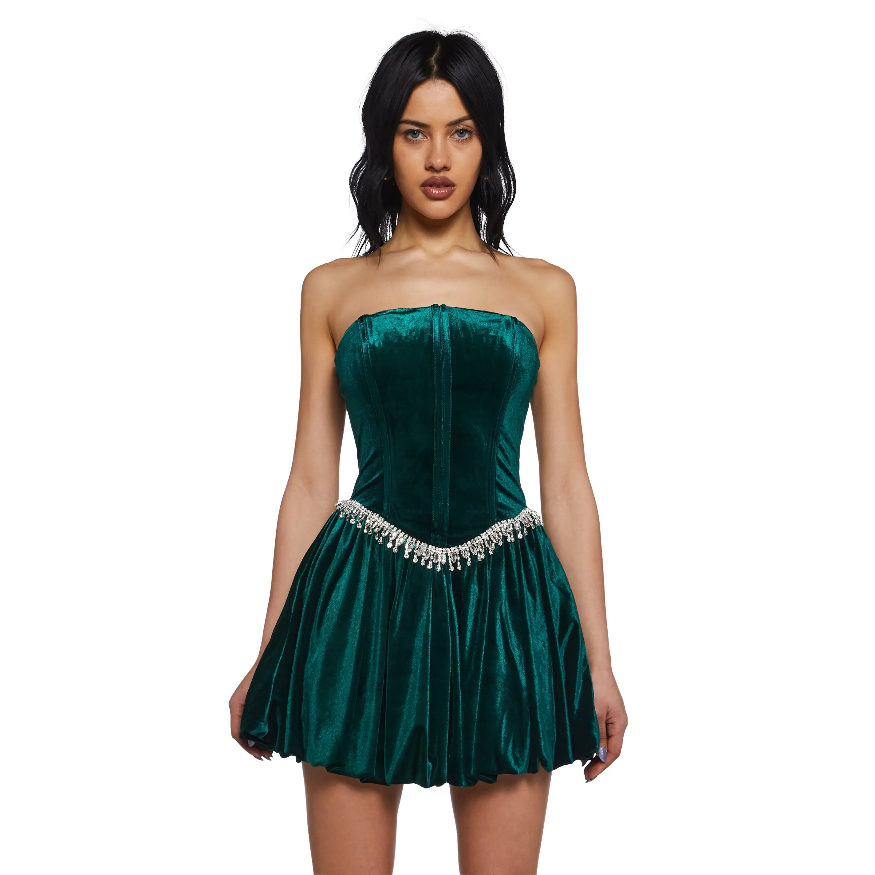 Tinsel Event Velvet Dress - Green