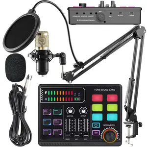 Podcast Equipment Kit for Live Streaming and Recording, RGB PC USB Audio Mixer with XLR Microphone Interface, Ideal for Gaming, Singing and Podcasting