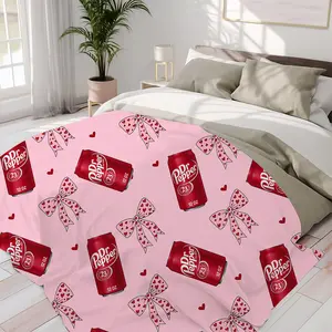 Dr Pepper Original Flavor Pink Bows with Red Hearts Flat Velvet Blanket Soft Office Bedding Blanket PlushThin Quilt Holiday Gift cozy  soft fluffy