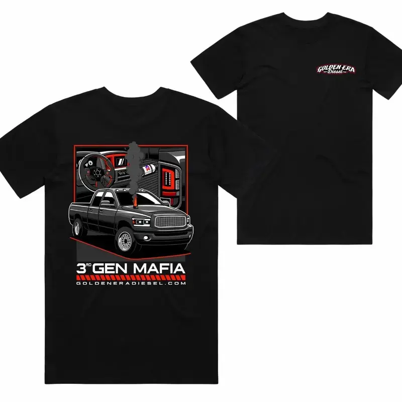 Men's Golden Era 3rd Gen Mafia Graphic Print Short-Sleeve Casual Tops, Dodge Ram Cummins Truck Menswear T-Shirt, Soft Cotton Blend Apparel Gift for Truck Enthusiasts