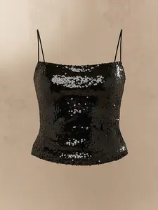 Women's Glitter Sequin Cami Tops Spaghetti Strap Camisole Sleeveless Party Clubwear Top