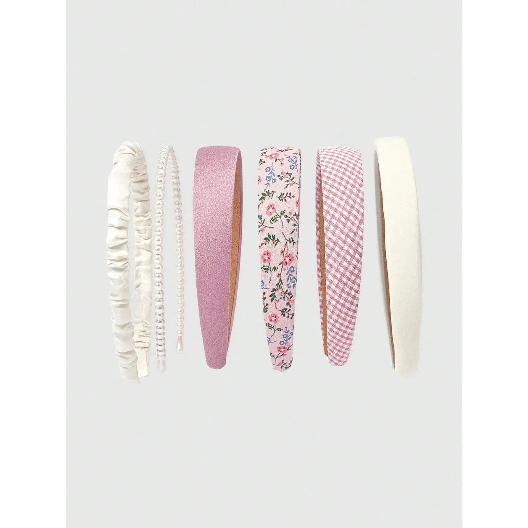 5-Piece Pastel Floral Gingham Headbands Set, Elegant Pearl & Satin Hair Hoops, Sweet Spring Style Hair Accessories for Women Girls, Soft Fashion Decorative Hair Bands, Ideal Gift for Daily Wear, Dating, Party and Holiday Present