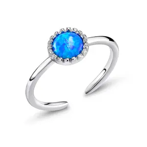 925 Sterling Silver Round Opal Ring, Created Opal Ring, Vintage Opal Solitaire Ring, Bohemian Style Created Opal Ring, Fire Created Opal Ring