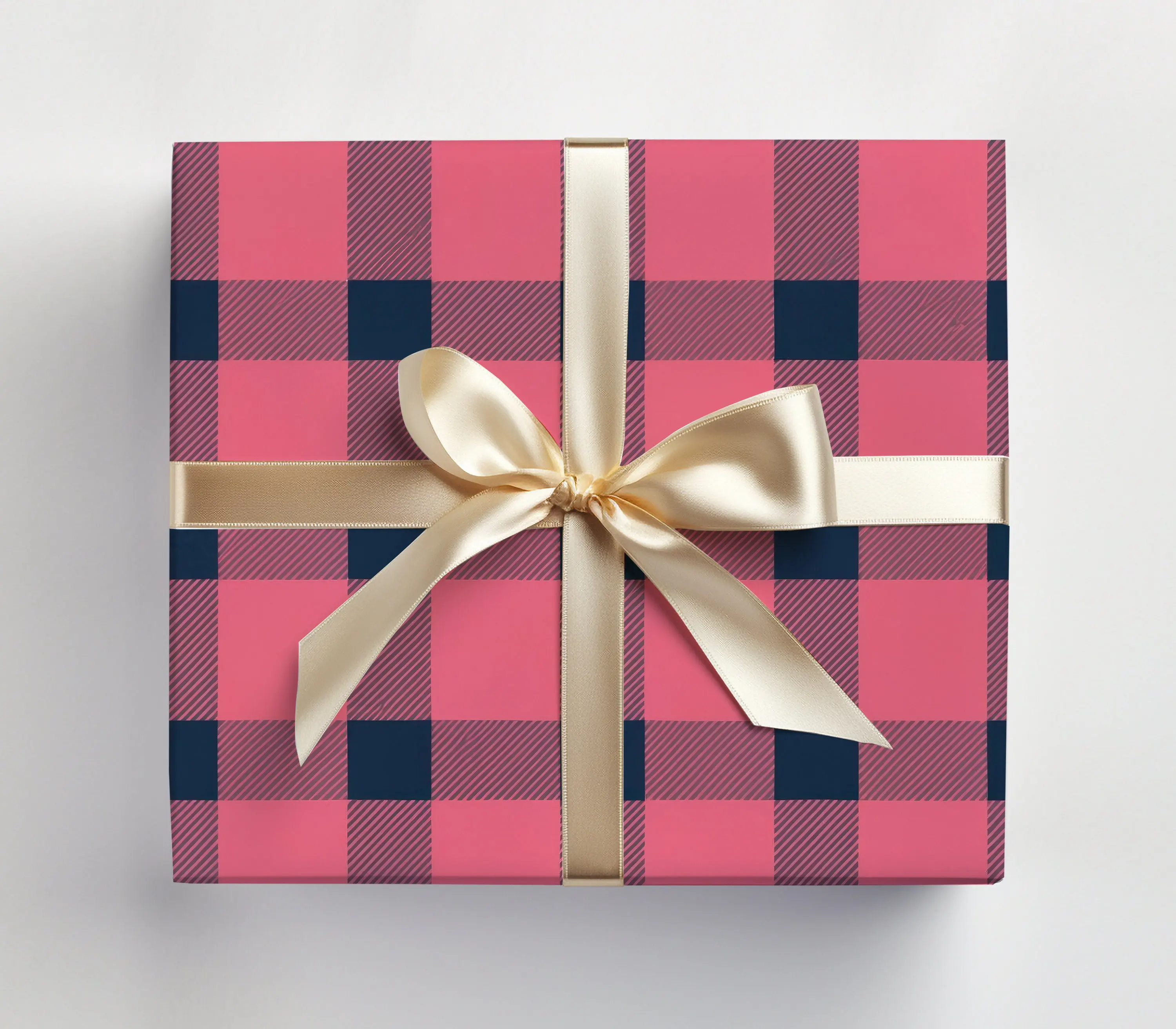 Pink Gingham Plaid Wrapping Paper Roll, Pink Plaid Wrapping Paper, Plaid Gift Wrap Roll, Wrapping Paper Navy Blue and Pink Gift Wrap