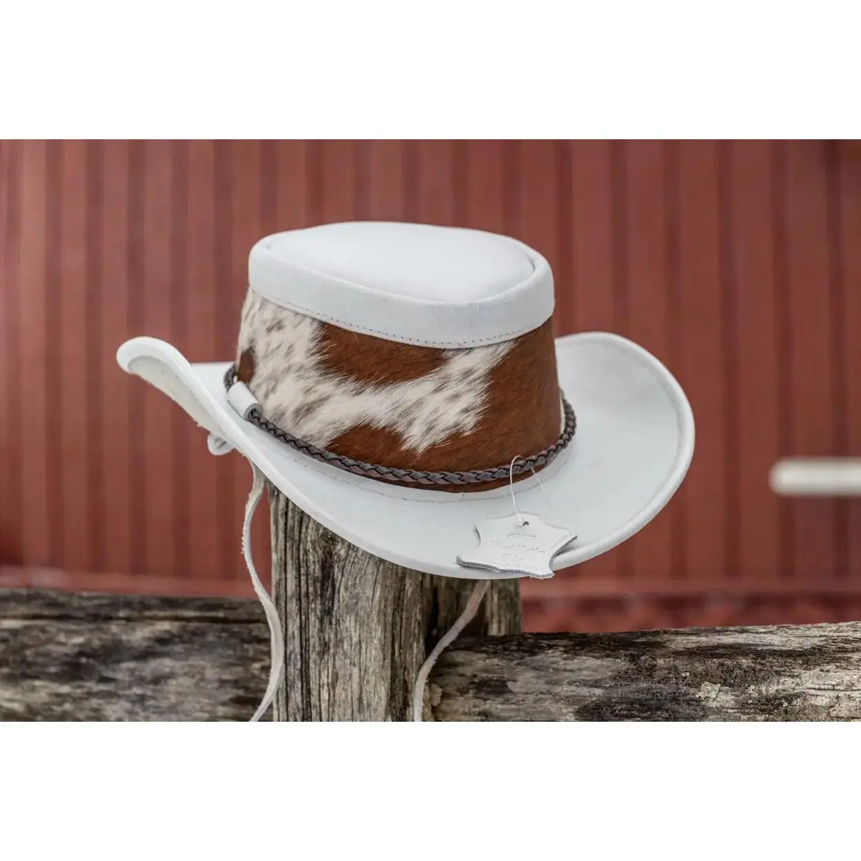 Avu Le Vu Custom Real Buffalo Leather Cowboy Hat, Genuine Cowhide Fur, Unique Handcrafted Western Hat White