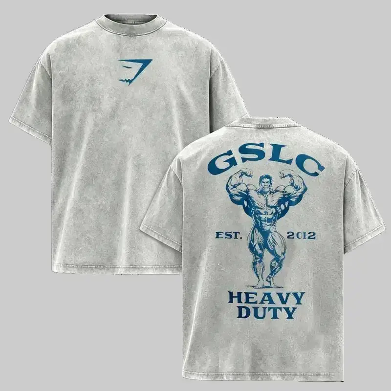 Men's Retro 100% Cotton Vintage Washed Athletic Tee Shirt - Heavy-Duty Loose Fit Crewneck Cotton Sports Shirt for Gym Fitness Sportswear & Casual Streetwear, Machine Washable Graphic Top