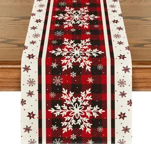 Buffalo Plaid Snowflakes Christmas Table Runner 13x72 Inch Seasonal Winter Kitchen Dining Table Decoration for Home Party Decor