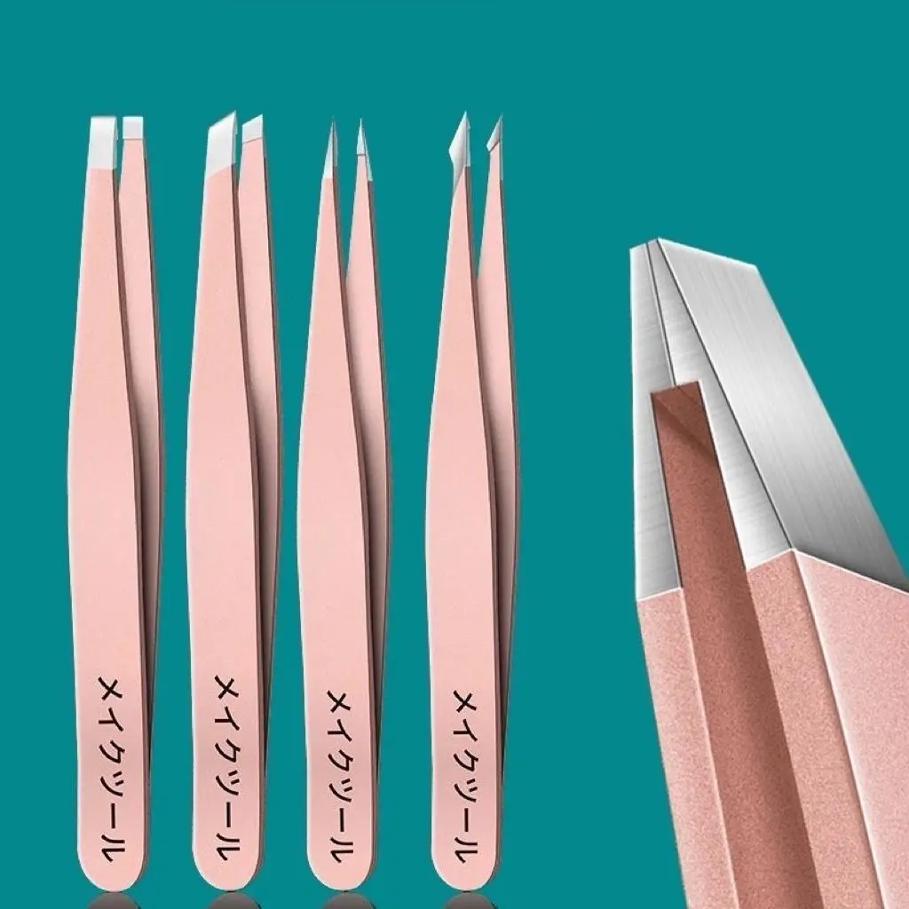 Stainless Steel Eyebrow Tweezers Set, 4 Pcs/Set Precision Slant-Tip, Angle-Tip and Pointed-Tip Tweezers for Eyebrow and Facial Hair Removal, Makeup Tool Eyebrow Styling Kit, Eyebrow Grooming Kit