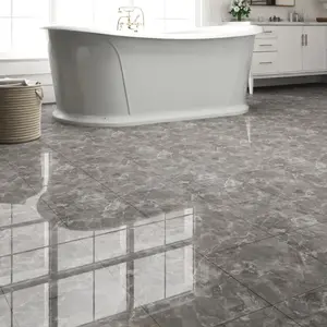 20-Pack 20 Sq.Ft Peel and Stick Floor Tiles Vinyl Glossy Pattern Flooring, 12” x 12” Self Adhesive Vinyl Flooring DIY for Kitchen, Bathroom, Laundry, Polish Dark Grey Marble