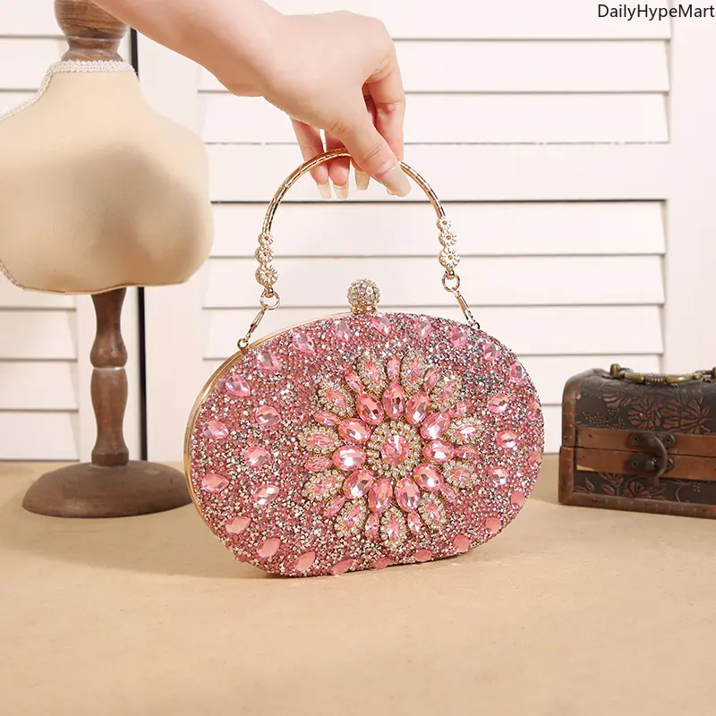Women's Sunflower Rhinestone PU Leather Evening Clutch Purse - 21x15x4cm Sparkly Wedding Bridal Elegant Trendy Bag, 3-Way Hand/Shoulder/Crossbody Wear for Parties, Wedding Clutch, Elegant Clutch