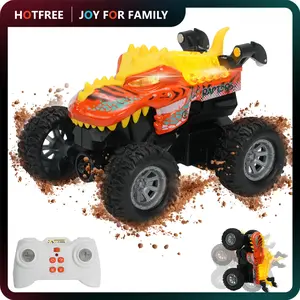 Hotfree Mini RC Dinosaur & Shark Monster Truck, Pocket Size Animal Car, All-Terrain Stunt Vehicle with Alloy Shell, 2.4GHz Remote Control, LED Lights, Dual Speed, Birthday & Christmas Gift for Boys & Girls 6+
