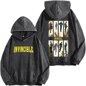 Invincible War Limited Washed Hoodie, Superhero Comic Graphic Tee, Acid Wash Streetwear Shirt, Oversized Fan Apparel