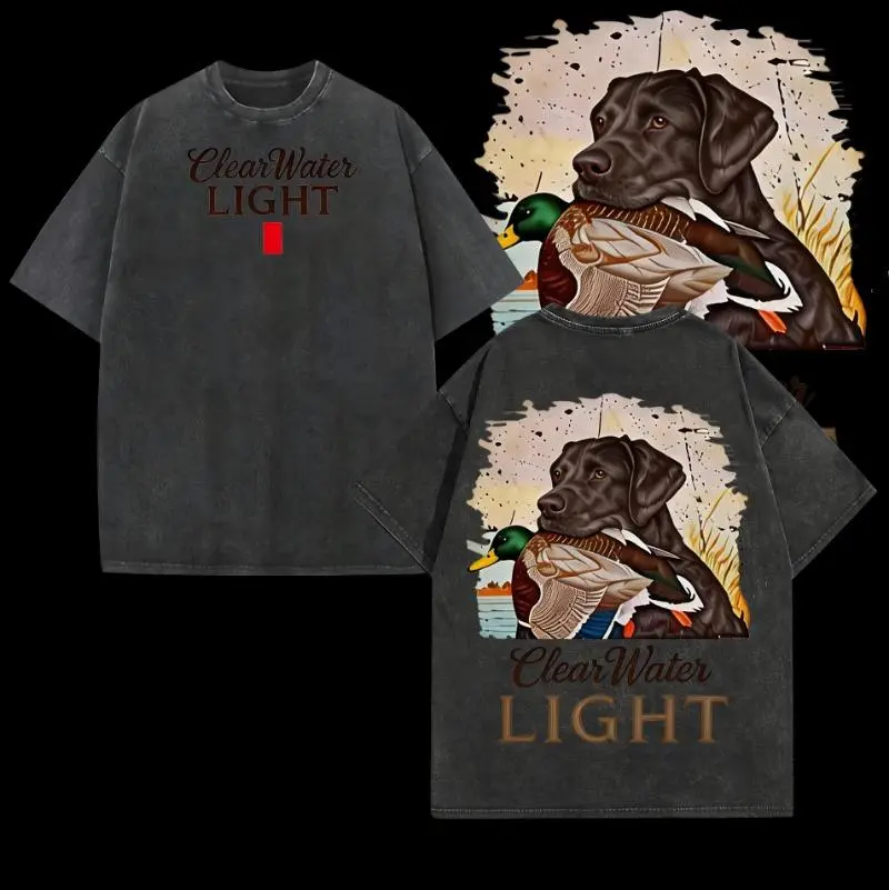 Men's Vintage Graphic Tshirt with a Labrador & Duck Hunting Print, Casual Outdoor Short-Sleeve Round Neck for Everyday Wear, Shortsleeve
