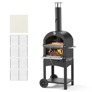 fathersdaygift  VEVOR Outdoor Pizza Oven, 12 Pellet Fire Ovens, 2-Layer Pizza Oven Wood Fired, Wood Burning Outdoor Pizza-Oven with 2 Removable Wheels, 1000 Max Temperature Fired Pizza-Maker Ovens for Barbecue