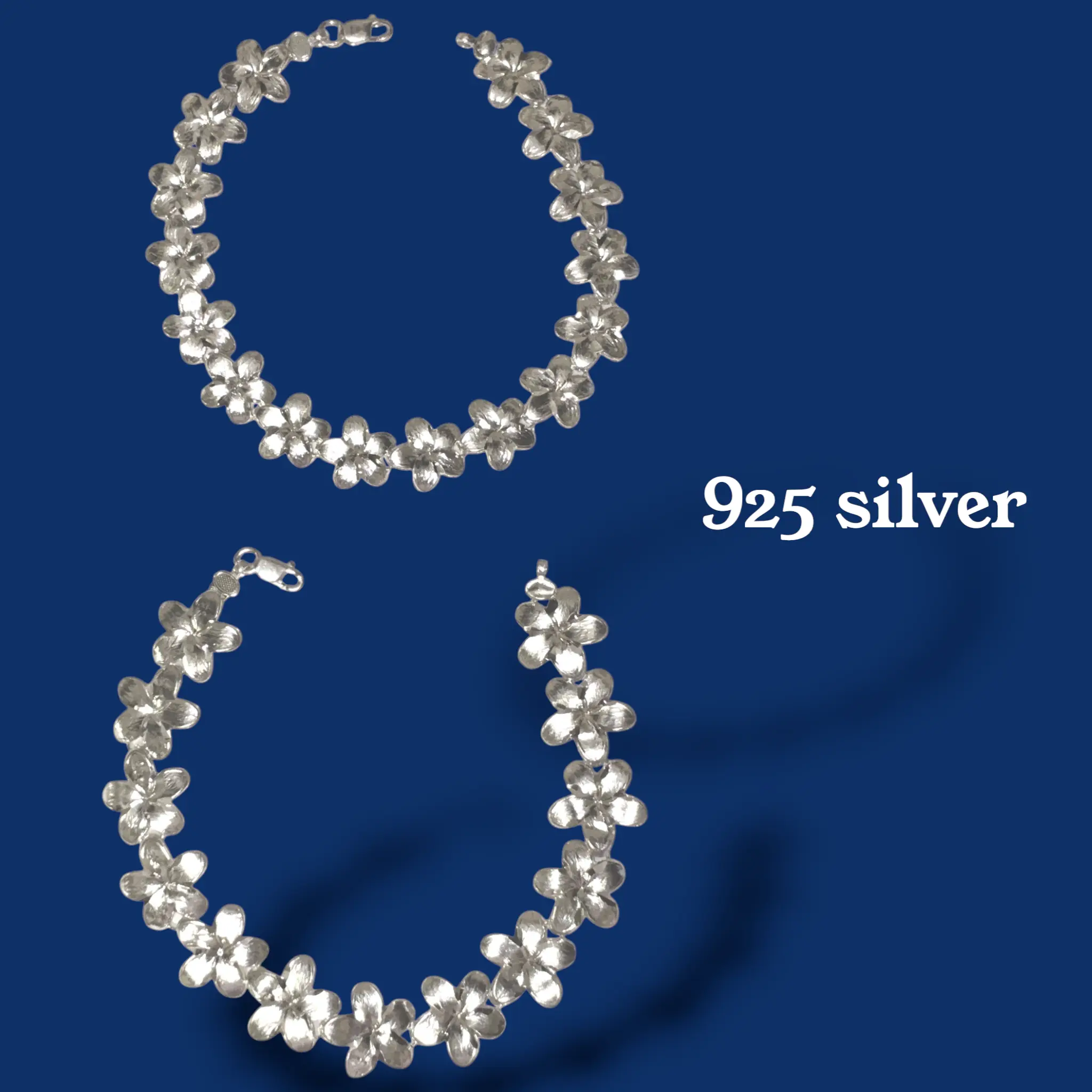 925 Sterling Silver Hibiscus Flower Bracelet  Floral Link Bracelet Multiple Sizes & Lengths Available