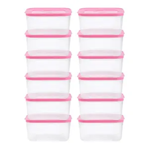 REGALWOVEN 12 Pack Food Storage Containers with Lids, Plastic Meal Prep Food Containers, Reusable Lunch Box for Microwave, Freezer 12 Pack Pink
