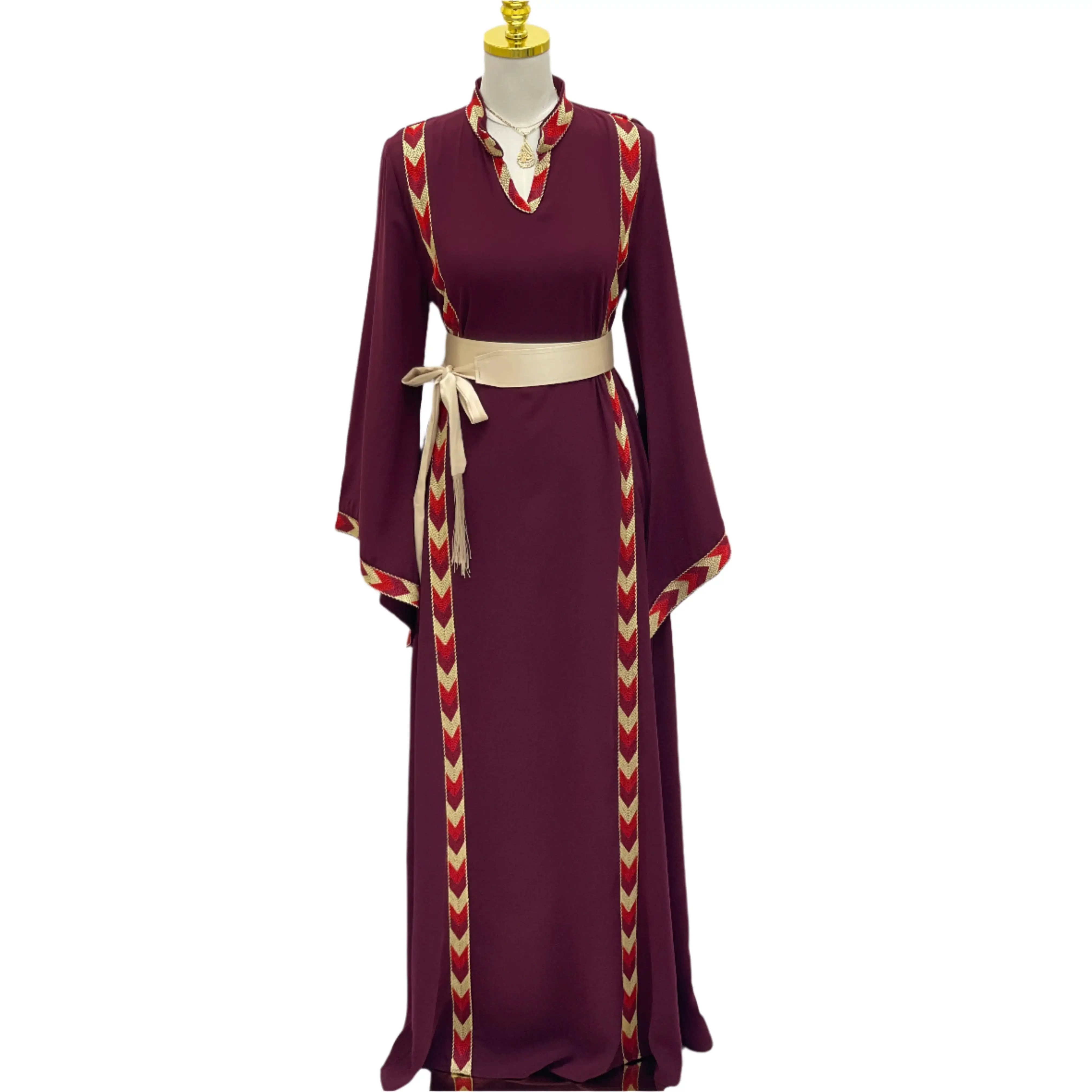 Maroon Sabal Embroidered Thoub - Timeless Elegance