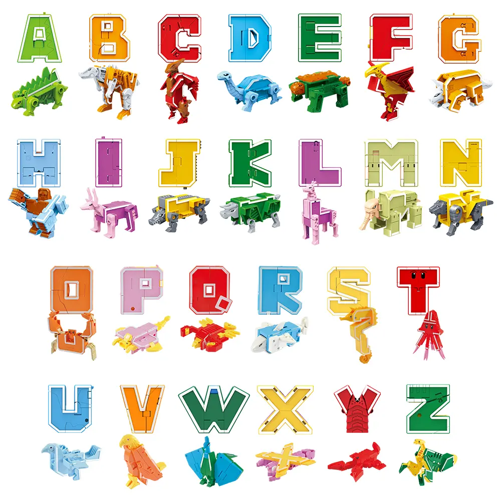 KJ2926, 26-letter transformation and combination robot building block toy set, enlightenment building block toy, letter recognition