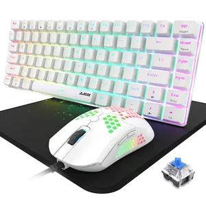 MAMBASNAKE×AJAZZ AK33 80% Mechanical Wired Gaming Keyboard & Mouse Pad, 3 in 1 Bundle with Rainbow LED Backlight, RGB 12000 DPI Honeycomb Case Lightweight Mouse, Large Mouse Pad for PC Gamers