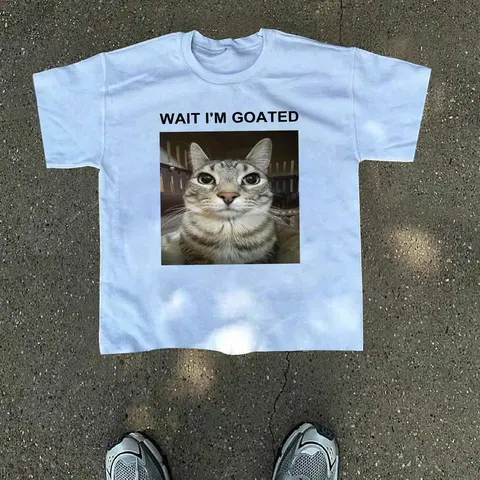 Men's Cat & Letter Print Round Neck Tee, Graphic T Shirt, Loose Street Fashion Casual Short Sleeve T-shirt for Daily Wear, Men's Clothes for All Seasons, Casual Summer Tops