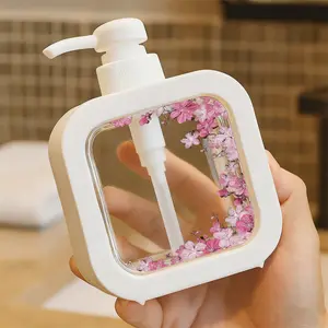 Creative Bathroom Dispenser with Hand Pump - Cherry Blossom Corner Design, Pink & White Floral Art, Delicate Petal Pattern, Ideal for Soap, Lotion & Sanitizer Dispensing