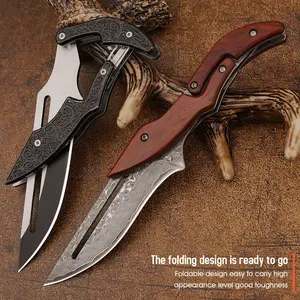 2 Styles Folding Knife - Damascus/Stainless Blades - Rosewood/Steel Handles - Sharp Fruit Knife - Camp Pocket Multifunctional Tool battlewash practical travel-friendly design