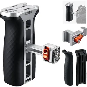 K&F CONCEPT Camera Cage Side Handle - 40mm Ergonomic Adjustable Handgrip with 3/8"-16 & NATO Mounts, Interchangeable Silicone Parts, Up/Down & Left/Right Adjustability, Included Tools for Camera Accessories