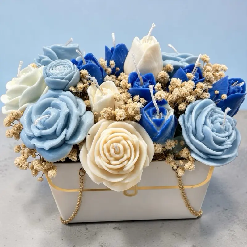 Floral Glow Rose-Shaped Dried Blooms Candle Bouquet, Decorative Home Decor Accessory, Ideal Gift Item