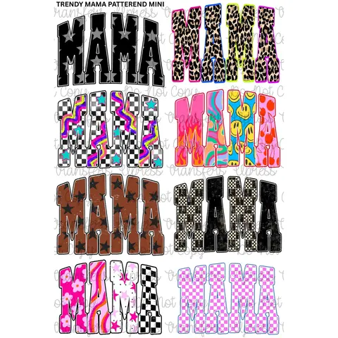 Trendy Mama Patterned Mini DTF Transfer Gang Sheet 24.5" x 36" Direct To Film for DIY Enthusiasts Vibrant Custom Options Cozy Handmade Aesthetic