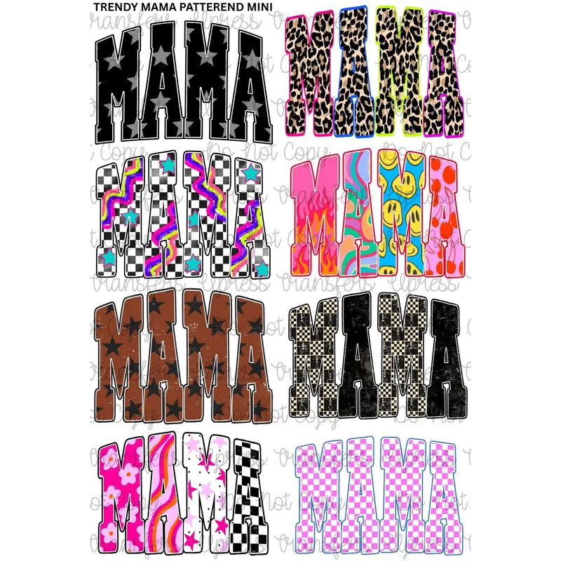 Trendy Mama Patterned Mini DTF Transfer Gang Sheet 24.5" x 36" Direct To Film for DIY Enthusiasts Vibrant Custom Options Cozy Handmade Aesthetic
