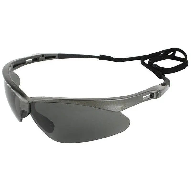 KleenGuard Nemesis Polarized Protective Eyewear - Work Safety Equipment for Sports, Gunmetal Frame, Smoke Lens, Sporty Style, Lightweight Design, Lens Tint Options, UVA/B Shield, Sun Protection, Secure Fit, With Cord