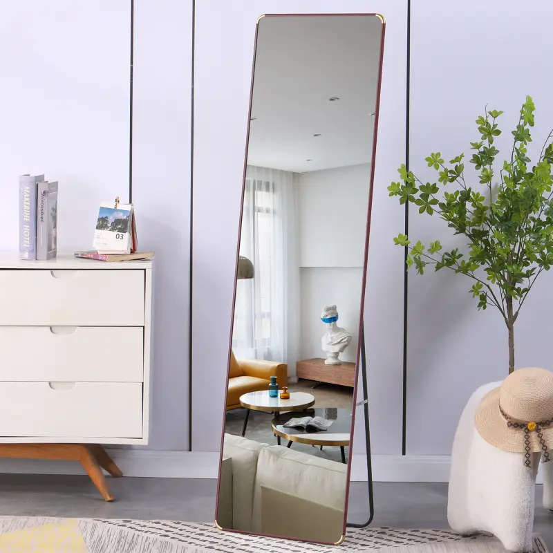 High-End Modern 4th Generation Rectangle Glass Full-Body Mirror, 60x16.5" Floor-Standing/Wall-Mounted Makeup Mirror with Light & Drawer for Bathroom, Bedroom Decor