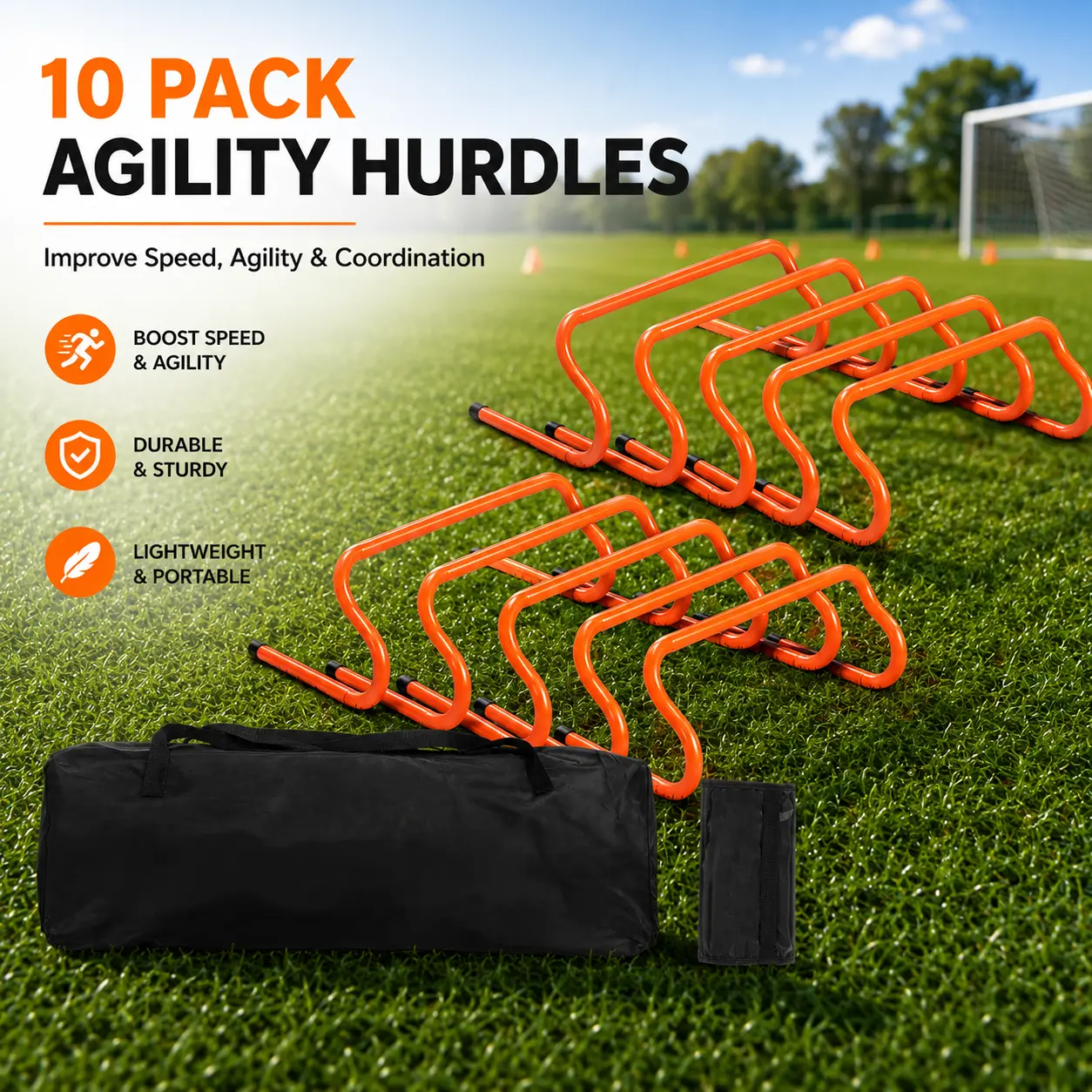 Agility Hurdles 8 Inch Speed Training Equipment Set Soccer Training Hurdles for Footwork Speed Drills Portable Carry Bag for Kids Athletes Indoor Outdoor Backyard Training Improve Agility Coordination Balance Train Like a Pro