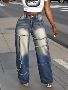 Spring Summer Autumn Winter Sexy New Loose Elegant Casual Street Pocket Denim Ripped Long Pants, Versatile Commuter Wear, Teen Girl Y2K Style