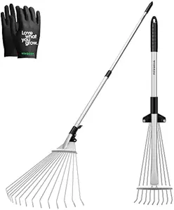 VIVOSUN 2-Piece Leaf Rake Set - Adjustable Garden/Camping Rake with 15/9 Tines, Collapsing Tines & Telescopic Handle (64'' & 30'')