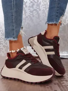 Women's Fashionable Patched Design Lace Up Platform Sneakers, Casual Comfortable Sports Shoes for Daily Wear, Female All-match Round Toe Shoes for Daily Wear