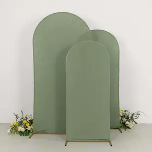Set of 3 Matte Dusty Sage Green Spandex Fitted Wedding Arch Covers For Round Top Chiara Backdrop Stands 5ft, 6ft, 7ft