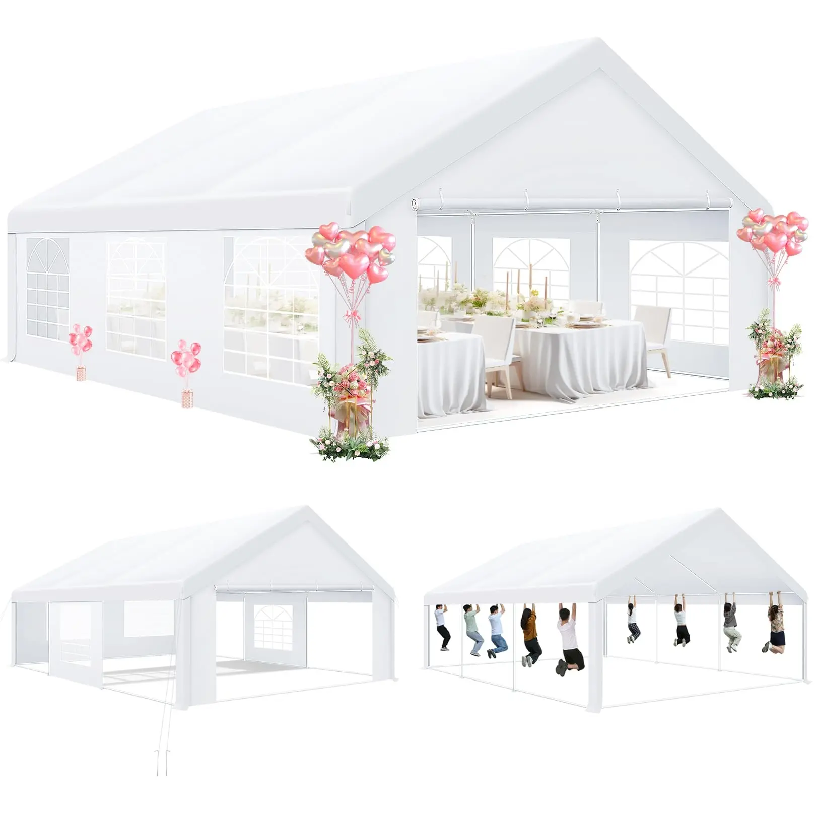 COBIZI 20'x20' Heavy-Duty Prefab Shelter Tent - Waterproof Windproof Gazebo, Patio Canopy with 6 Side Walls, Built-in Sandbags, Canopy and Sunshade for Outdoor Shade Solutions, Camping, Courtyards, Prefab Shelter Tents