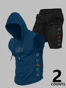 Men's Hooded Sleeveless Vest and Shorts Set, Casual Summer Breathable with Moderate Fabric Thickness, Knit, Fitted Athletic Style for Every Day, Activewear Sportswear, Streetwear Tracksuit Set, Athleisure Summer Clothes