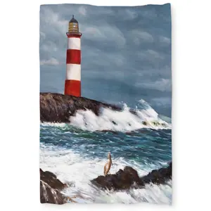 360 stand Twin Size Extra Long Microfiber Duvet Cover - Coastal Bedroom Bedding with Unique Sea Lighthouse & Waves Print, Contemporary Seaside House Decor, Graphic Duvet Covers
