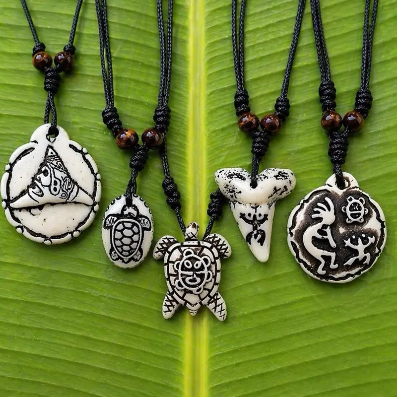 Puerto Rico Taino Necklace White Resin Pendant Boricua Jewelry Coqui Shark Tooth Turtle Cemi Sun Tribal Necklace Adjustable Unisex Boho Ethnic Caribbean Style