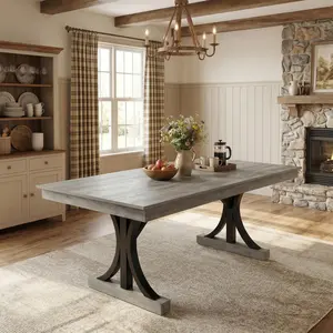 Wood Dining Table for 6‑8 w/ 2 Large Drawers 70.87″ Long Farmhouse Rectangular Kitchen Dining Table, Thick Table Top & Sturdy Frame for Big Family, Dinette