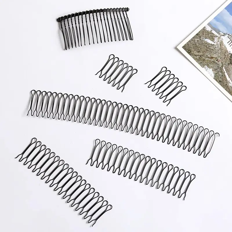 U Shape Hair Finishing Fixer Comb, 3 Pieces Bobby Bangs Holder Styling Tool Stretchable Hair Pin U Shape Wavy Comb Clips Spring Headband Circle Styling Black Pins Bun Hairpins for Women Girl