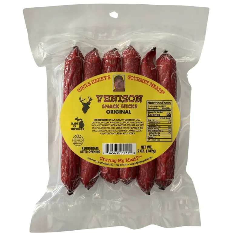Uncle Henry's Gourmet Meats Wild Game Jerky Sticks - High Protein Treats, Low Sugar, Smoked Dehydrated Jerky, Multiple Bison Original Assorted Meat Snacks, 5 oz Bag, Wild Game Meat