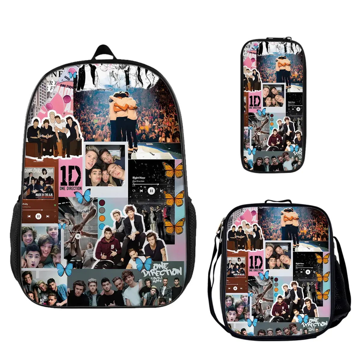 1 Direction 3-Piece Large Capacity Backpack Set - School Bookbag, Insulated Lunch Box, Pencil Pouch for Teen Fans, Lightweight Travel Daypack Birthday Gift c-176, One Direction
